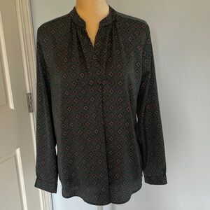 Loft Large Geometric Patterned Long Sleeve Blouse